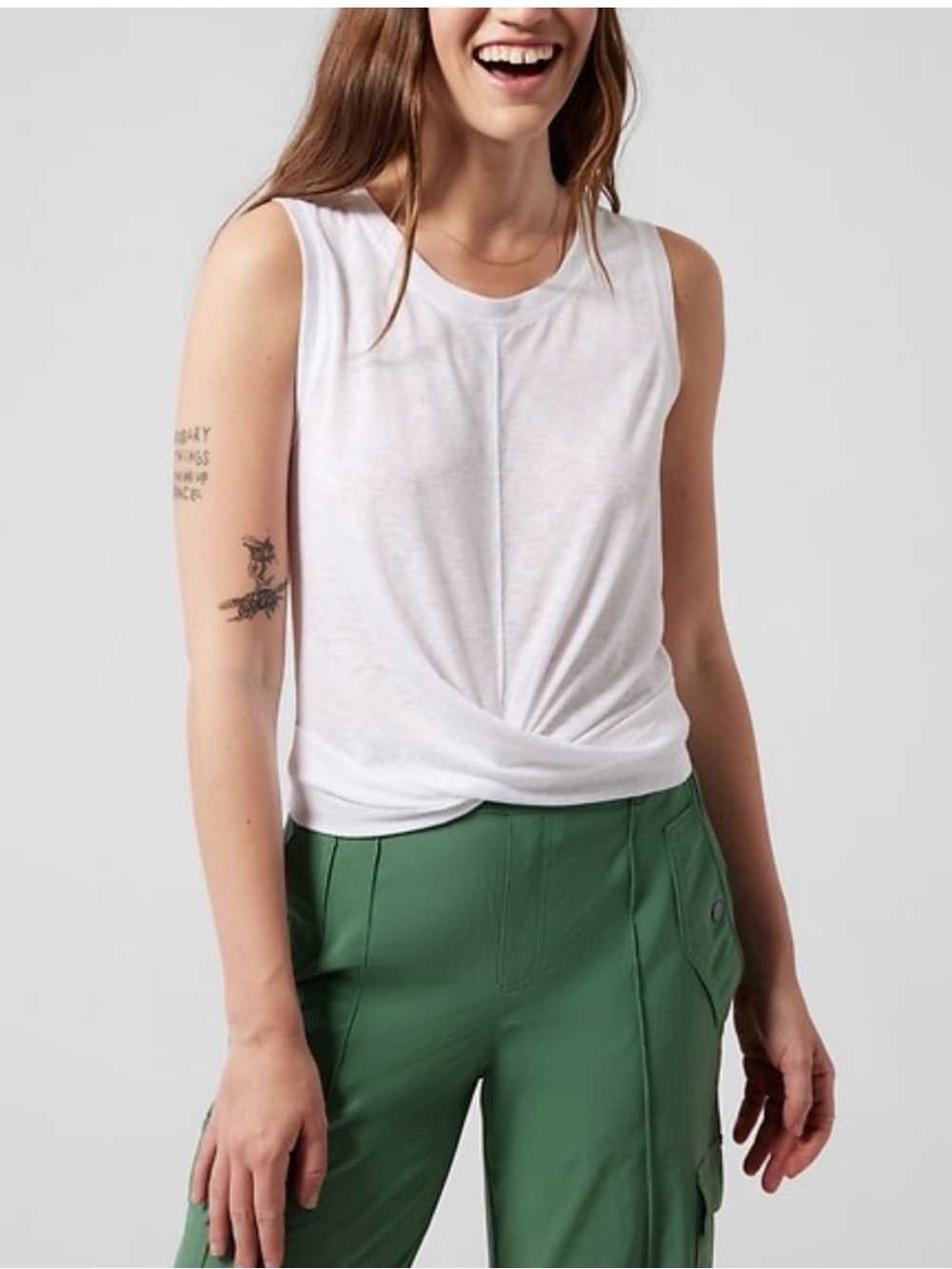 Athleta Women's White Twist-Front Sleeveless Tank Top